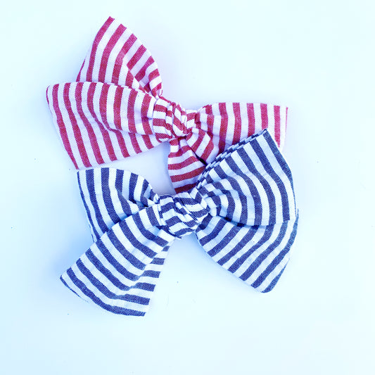Red & White, Blue & white striped clip bow